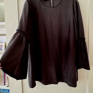 Lafayette 148 New York 100% Black SILK Blouse/Tunic with Bell Sleeves XL